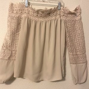 Off the shoulder beige lace top great date night large